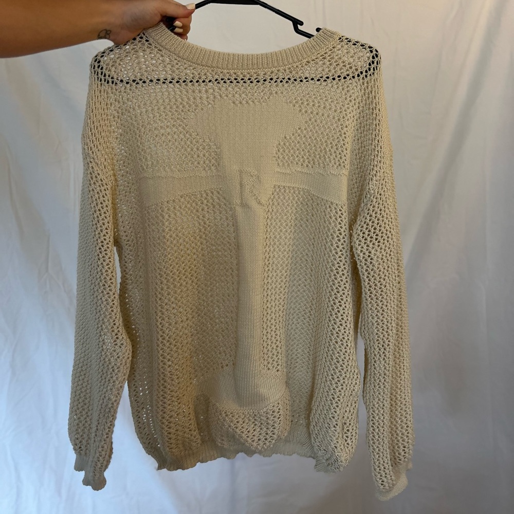 Ivory Open Knit Cross Sweater - Picture 6 of 7